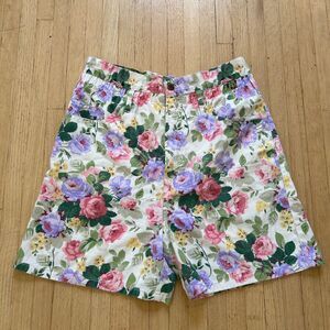 VTG 80s Bongo Shorts Floral Ultra High Waisted Cotton Sz M Stretch